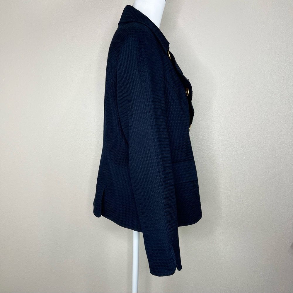 Talbots Navy Blue 100% Cotton Waffle Weave Classic Double-Breasted Jacket - Picture 8 of 11